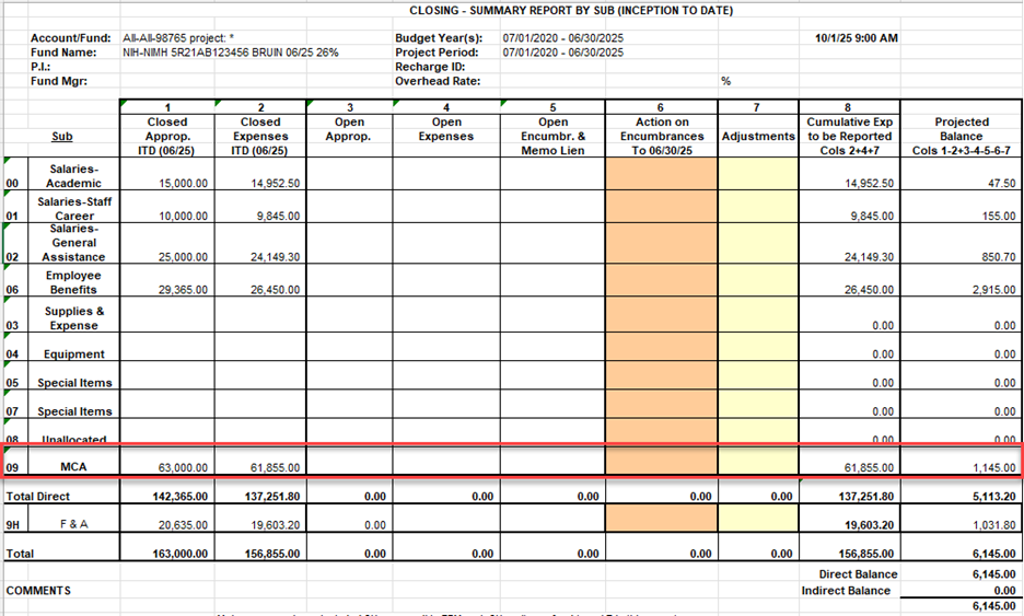 Image of Summary by Sub tab